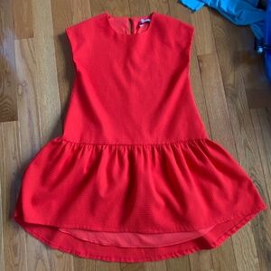 Boxy Cap Sleeve Drop Waist Red Dress English Factory hi-lo Hem Large Red